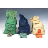 Three large money bags containing Guernsey Eight Doubles, Half Penny & Threepence coins