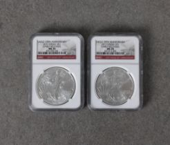 Two x Eagle 25th Anniversary 2011 Eagle S$1 Early Releases - NGC graded