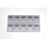 China 10 x 1oz fine silver .999 2014 Panda Ten Yuan coins PSGS graded