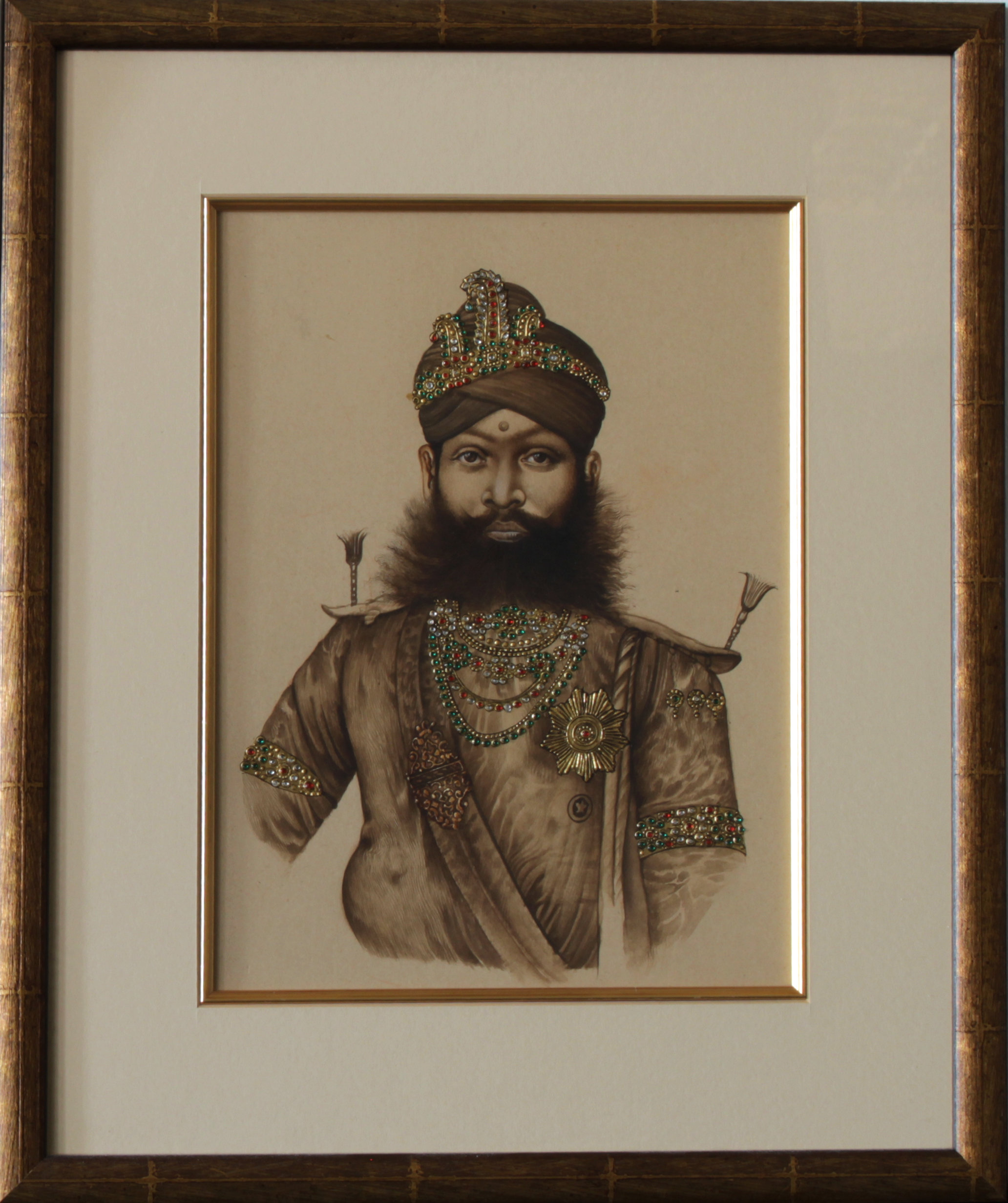 Indian School (20th Century) Study of a nobleman, ink and gouache embellished with imitation