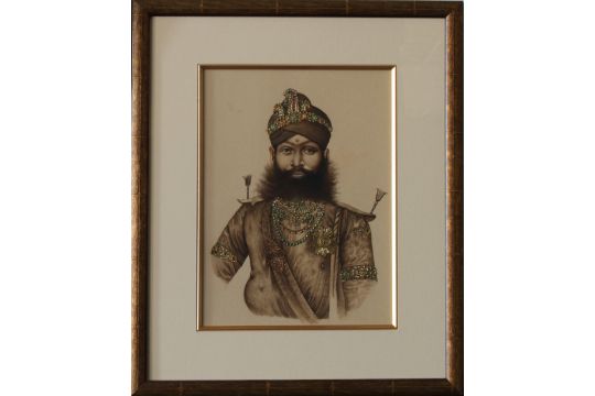 Indian School (20th Century) Study of a nobleman, ink and gouache embellished with imitation - Image 1 of 2