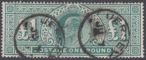 STAMPS 1902 £1 Green good used example cancelled by two Jersey CDS's SG 266