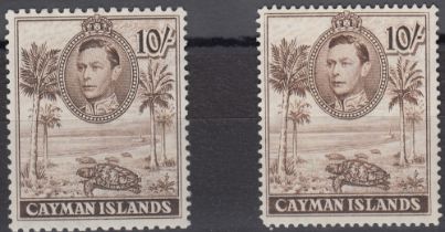 STAMPS 1938-43 GVI 10/- chocolate, both perf variations