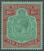 STAMPS 1924 GV 10/- green & red/deep emerald, wmk Script