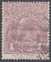 STAMPS Australia 1918 1d Violet with variety NY of Penny joined, fine used