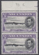 STAMPS 1938 GVI 1/2d black & violet, perf 13, upper marginal vertical pair