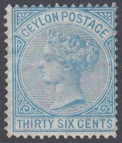 STAMPS CEYLON 1872 36c Blue, mounted mint SG 129