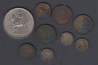 COINS Small box of mixed early GB coins including 1953 Crown, Silver 3d etc