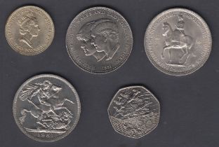 COINS Small batch of coins including 1953 Coronation Crown, 1951 Crown etc
