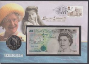 2000 Queen Mother 100th Birthday £5 note and coin cover