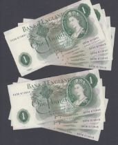 UK £1 Page notes, ten uncirculated notes with consecutive serial numbers