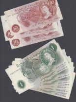 Three 10/- QEII notes plus eleven Page £1 notes
