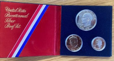 1976 USA Bicentennial Silver Proof Set 1/4, 1/2 and 1 dollar