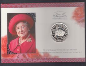 2000 Queen Mother Proof silver £5 coin and minisheet set