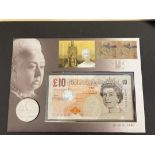 2001 Queen Victoria £10 bank note cover with £5 coin