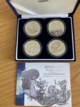 UK Proof Silver Britannia four coin set 1999, 2001, 2002, 2003