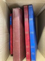 Box with eight small to large stockbooks and All World including reasonable CW