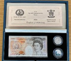 1992 Special Proof Silver 10p and £10 Note set , bank note is A01 serial number