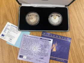 2000 UK Silver Proof £5 coin set (two coins)