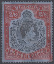 STAMPS BERMUDA : 1938 2/6 Black and Red/Grey-Blue, used " Broken Scroll"