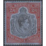 STAMPS BERMUDA : 1938 2/6 Black and Red/Grey-Blue, used " Broken Scroll"