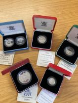 Five collectable Silver Proof coins all in display cases with certs