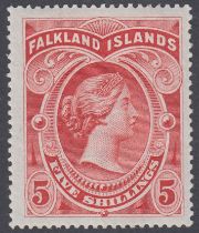 1898 5/- Red lightly mounted mint SG 42 Cat £250