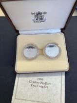1989 £2 Silver Proof Piedfort two coin set in display box
