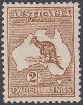 1913 Kangaroo 2/- brown, lightly M/M, SG 12. Cat £275