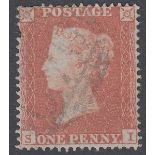 1854 1d Yellow Brown small crown perf 16, very fine used Plate 179 (SI)