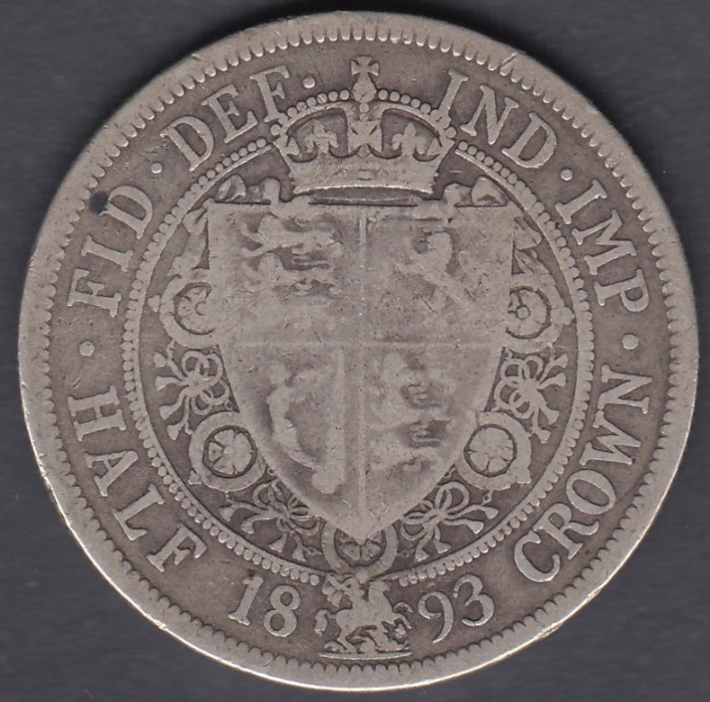 1893 Victoria Silver Half Crown average to fine condition - Image 2 of 2