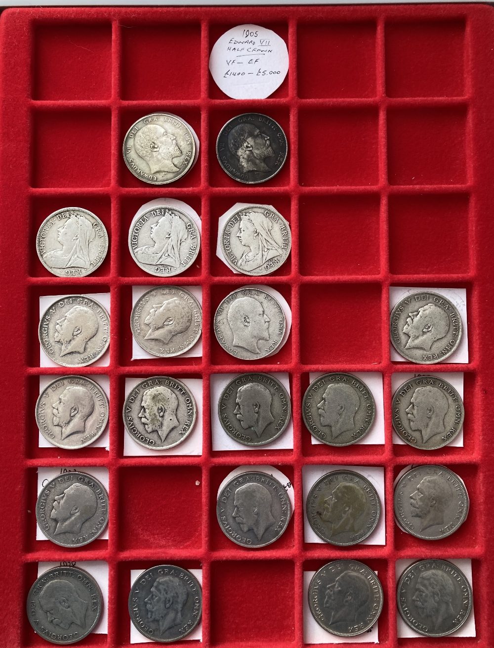 Collectors tray with Silver Half Crowns QV to GV including a couple of scarce dated - Image 2 of 4