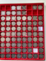 Collectors tray of various Shillings from QV to QE II (79)