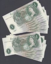 UK £1 Page notes, ten uncirculated notes with consecutive serial numbers