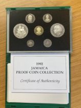 1992 Jamaica proof coin set including Silver $5 and $10 coins