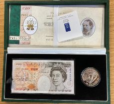 1998 Prince of Wales special £10 bank note and Silver £5 coin set