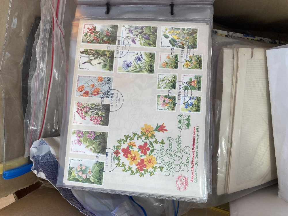 Large box with hundreds of old album pages , covers and stockbooks etc - Image 2 of 4