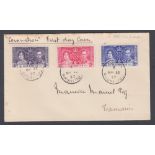 STAMPS MAURITIUS 1937 Mauritius Coronation FDC, with 20c printing error (line by sceptre)