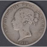 1878 Victoria Silver Half Crown in F to VF condition