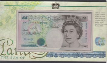 1996 £5 note and £5 coin set for Queens 70th Birthday