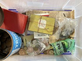 Plastic box of various old UK and Foreign coins mixed condition