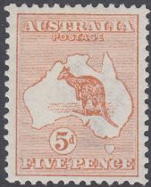 1913 Kangaroo 5d chestnut, lightly M/M, SG 8. Cat £110