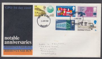 1969 Anniversaries FDC with Stratford FDI, 1/6 value with BLACK OMMITTED