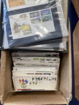 STAMPS 1960's to 90's Box of loose covers plus an album (100's)