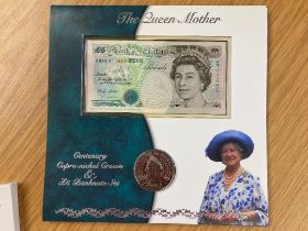 2000 Queen Mother Centenary £5 note and Coin