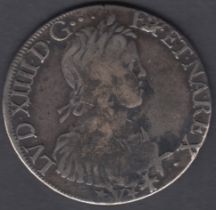 1652 Louis XIV Silver ECU , quite worn but appears genuine 26.2g