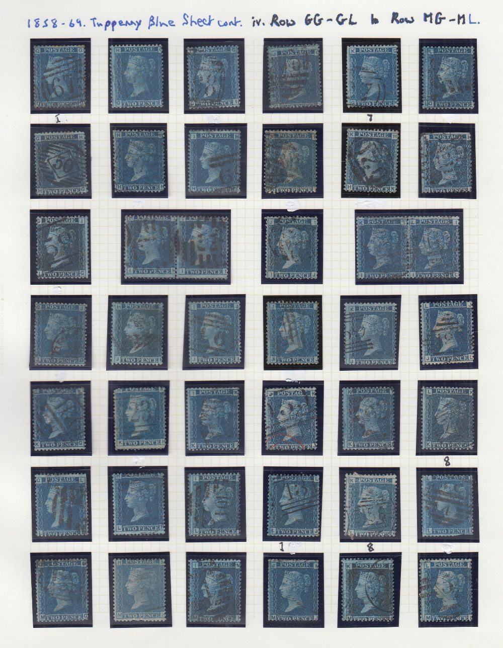 1858 Two Penny Blue collection of mainly plate 9 AA -TL - Bild 2 aus 3