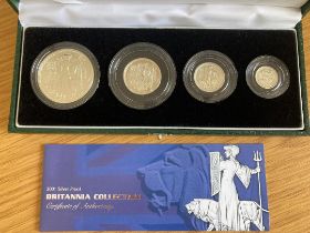 2001 Silver UK Britannia four coin proof set with cert