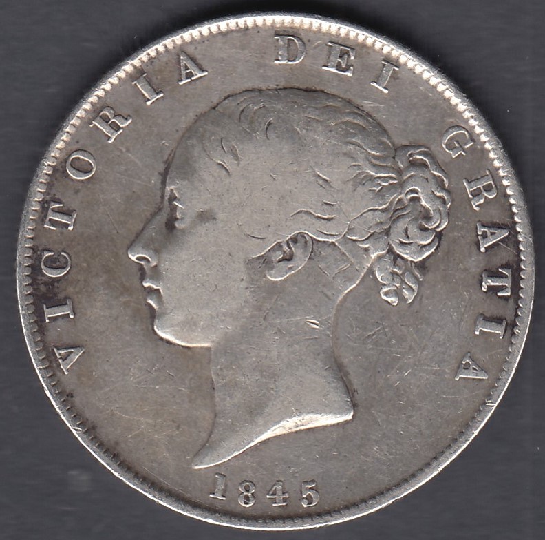 1845 Victoria Silver Half Crown in F to VF condition