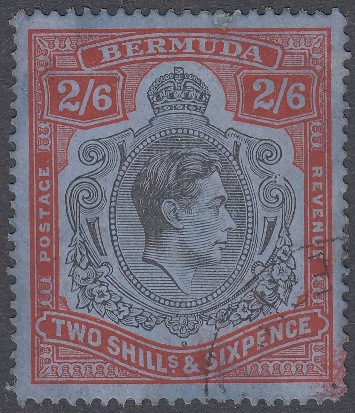 STAMPS BERMUDA : 1938 2/6 Black and Red/Grey-Blue, used " Broken Scroll" - Bild 3 aus 3